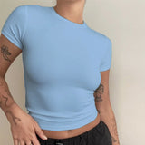 Women's Clothing Short Sleeve T-shirt Slim Fit Tops Female O-Neck Knitted Sheath Tee Shirt Street Wear