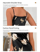 Women Nightwear Home Clothes Sexy Black Floral Printing Nightdress Sleepwear Nightshirts Silk Sleepshirts