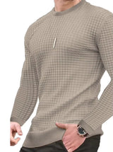 Men's fashion small check Waffle youth crew-neck jacquard check hoodie
