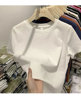 White cotton Y2K-style T-shirt for women—short sleeves, comfy fit, and perfect for spring