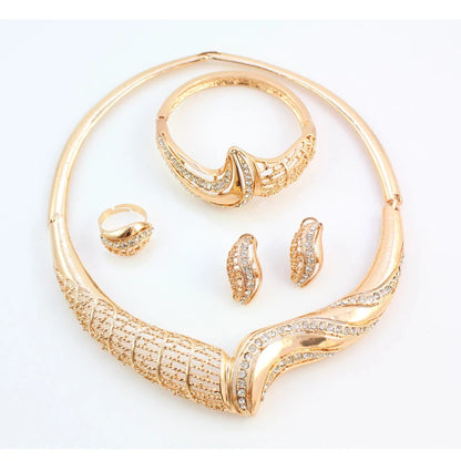 Women Jewelry Sets For Wedding Beads Crystal Pendant Statement Dress Necklace Earrings Bracelet Ring Set