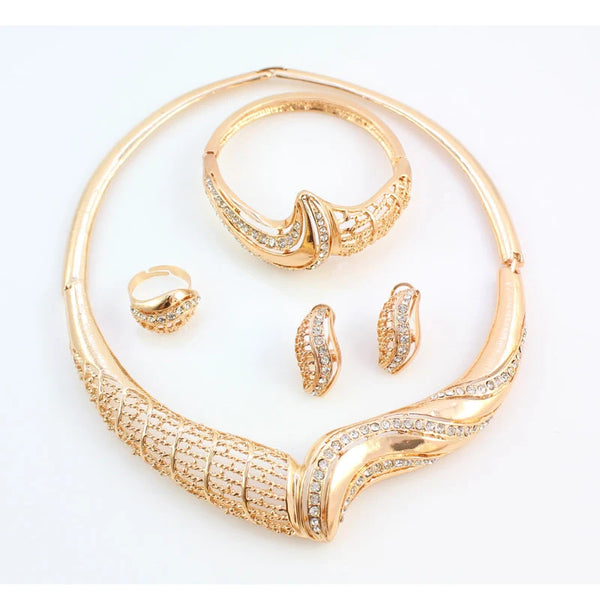 Women Jewelry Sets For Wedding Beads Crystal Pendant Statement Dress Necklace Earrings Bracelet Ring Set