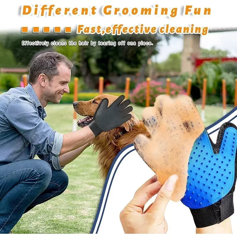 Pet grooming kit: 2-sided brush & glove for de-shedding and de-matting dogs, cats, rabbits.