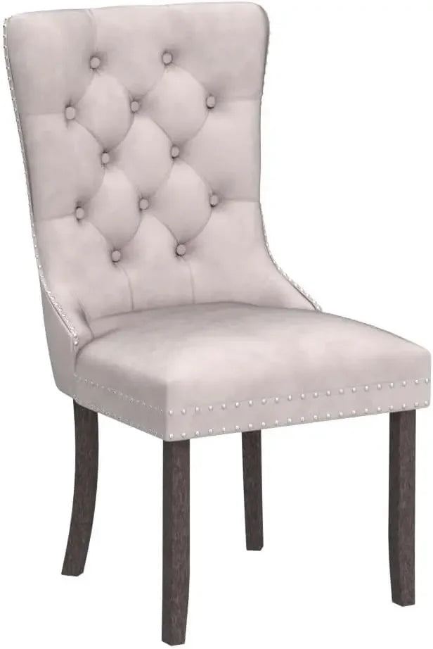 Tufted Dining Chairs Set of 6, Velvet Upholstered Dining Chairs with Nailhead Back and Ring Pull Trim,