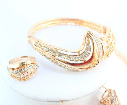 Women Jewelry Sets For Wedding Beads Crystal Pendant Statement Dress Necklace Earrings Bracelet Ring Set