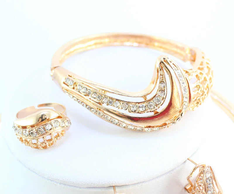 Women Jewelry Sets For Wedding Beads Crystal Pendant Statement Dress Necklace Earrings Bracelet Ring Set