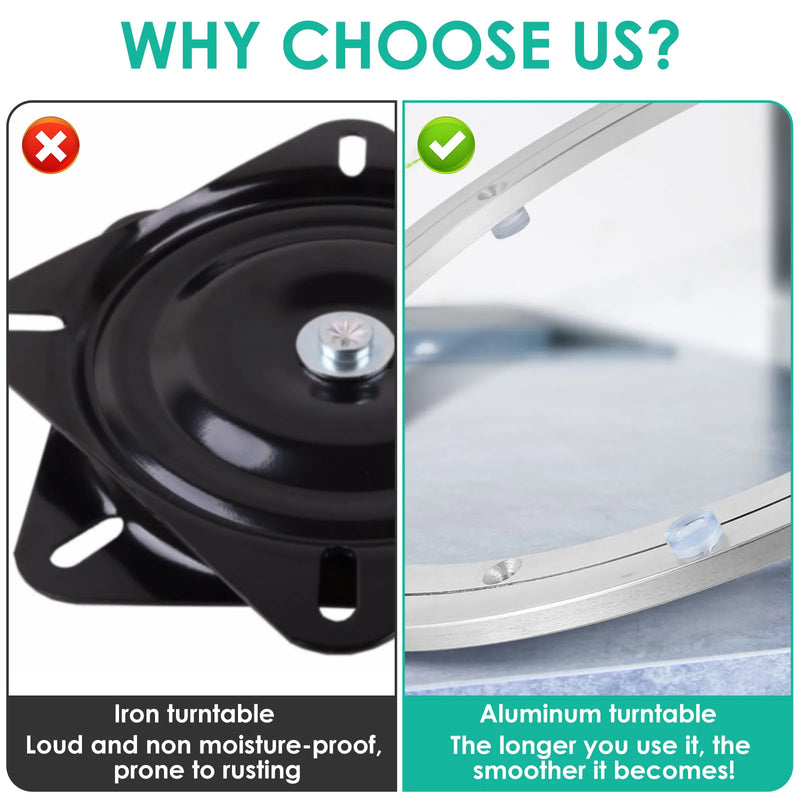 14-inch rotating metal turntable—heavy-duty swivel plate for smooth dining table rotation.