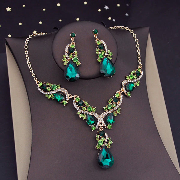 Gorgeous Crystal Jewelry Sets for Women Luxury Choker Necklace Earrings Set Wedding Dress Bridal Costume