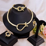 Fashion Jewelry Sets For Women Gold Color Choker Necklace Earrings Bracelets Ring Wedding Set Party
