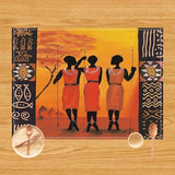 2pcs Beautiful African Woman Placemats - Set of 2 Linen Table Mats for Kitchen and Dining Table Decor