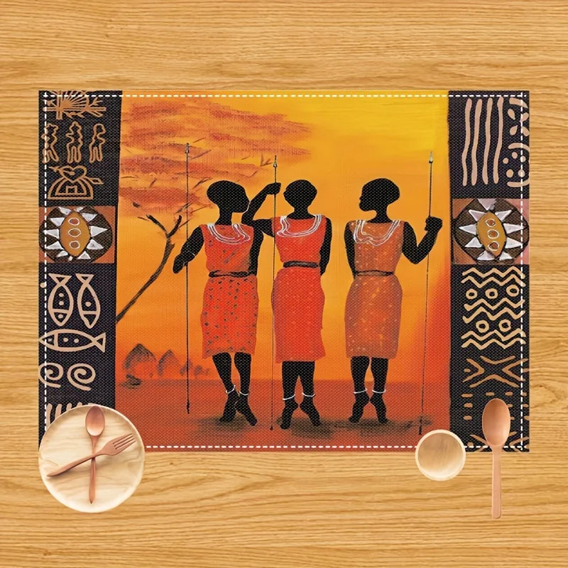2pcs Beautiful African Woman Placemats - Set of 2 Linen Table Mats for Kitchen and Dining Table Decor