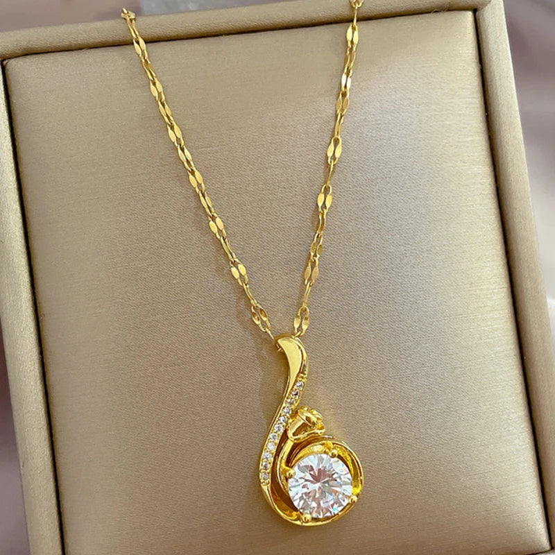 Chic gold pendant necklace with stainless steel link chain. Stylish, durable, and ships free."