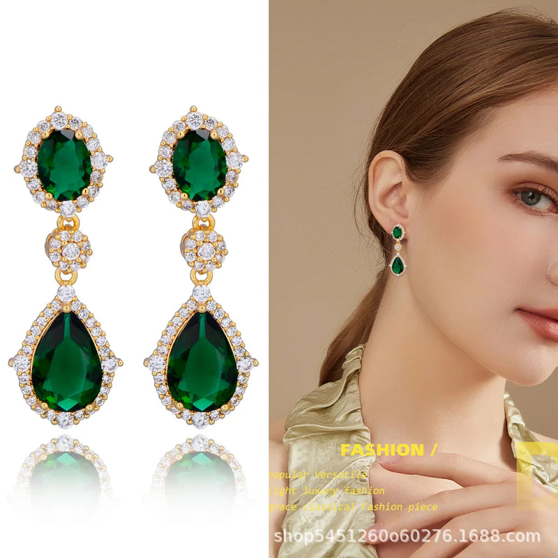 "Elegant zircon jewelry set with necklace and water drop earrings—perfect for brides and special occasions."