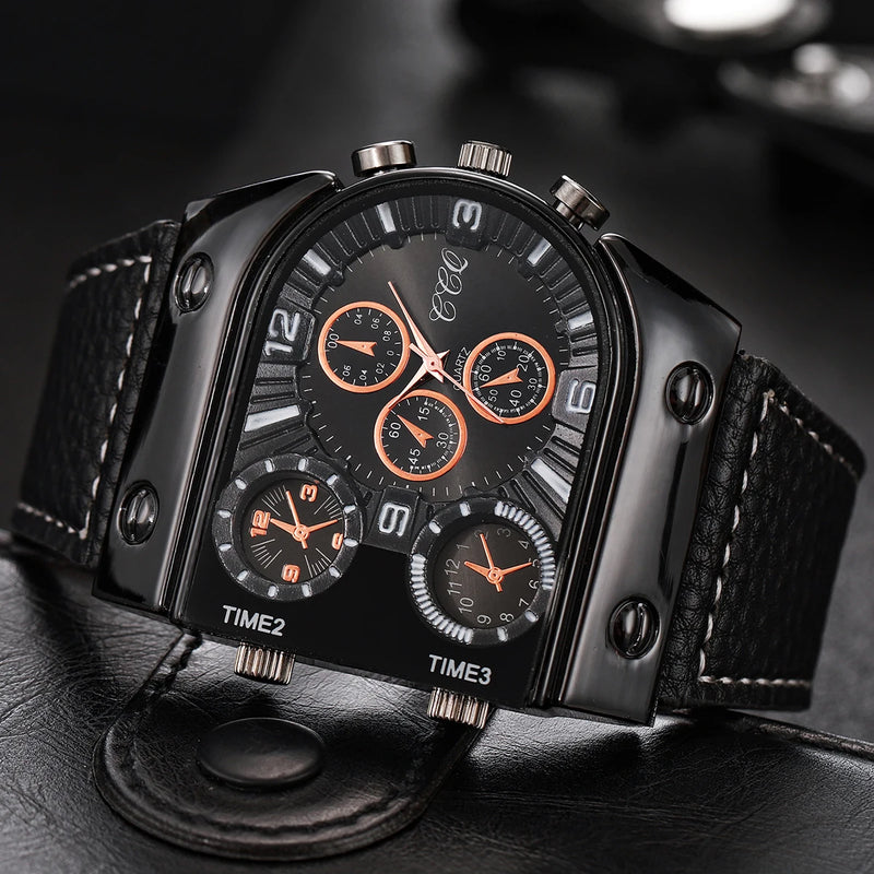 Men's Fashion Watch Leather Strap Casual Sports Style Quartz Watch