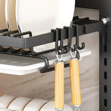 Wall-mounted no-hole kitchen dish rack—multifunctional storage for plates, chopsticks, knives, and cups."
