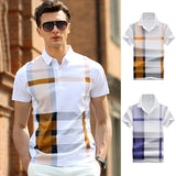 Men's Fashion Business Casual Stripe Polo Comfortable Cotton Top British Style