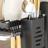 Wall-mounted no-hole kitchen dish rack—multifunctional storage for plates, chopsticks, knives, and cups."