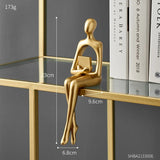 Gold Thinker Statue - Modern Living Room Bookshelf Sculpture, Shelf/Table Decor Figurine