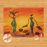 2pcs Beautiful African Woman Placemats - Set of 2 Linen Table Mats for Kitchen and Dining Table Decor