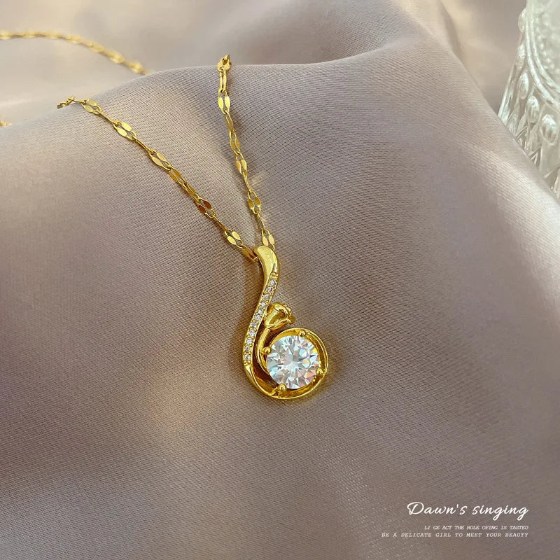Chic gold pendant necklace with stainless steel link chain. Stylish, durable, and ships free."