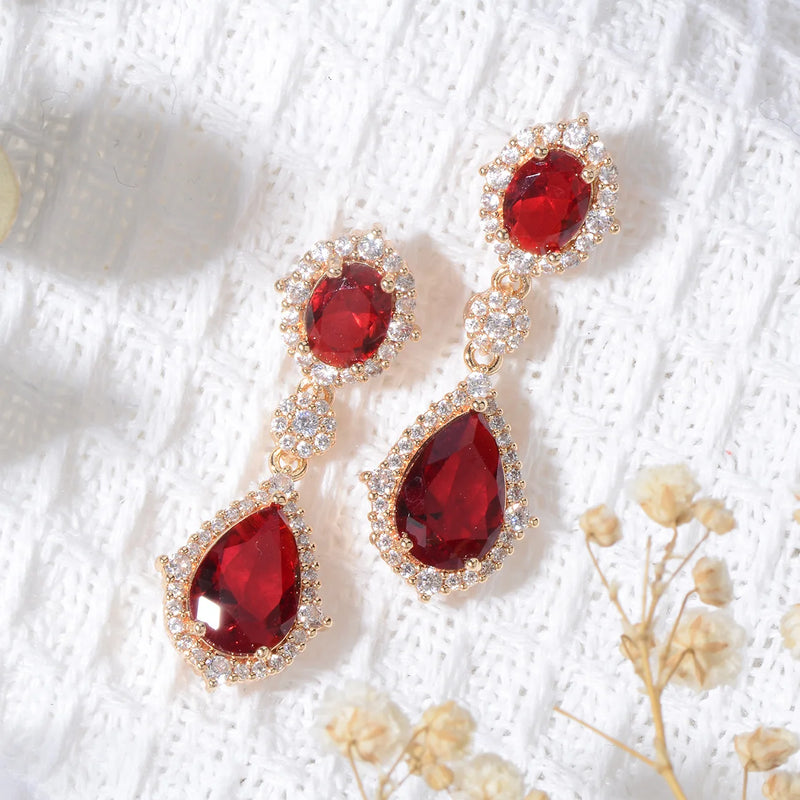 "Elegant zircon jewelry set with necklace and water drop earrings—perfect for brides and special occasions."