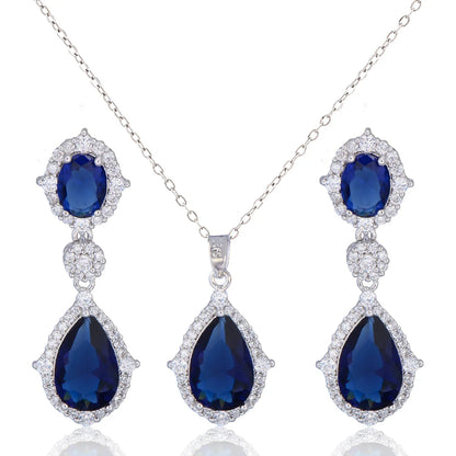 "Elegant zircon jewelry set with necklace and water drop earrings—perfect for brides and special occasions."