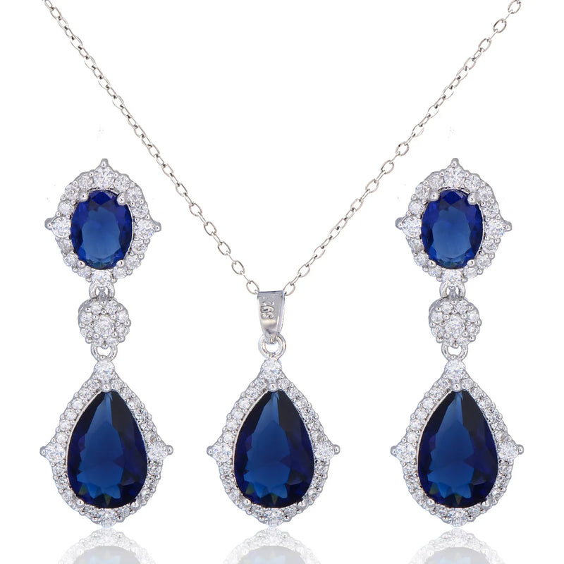 "Elegant zircon jewelry set with necklace and water drop earrings—perfect for brides and special occasions."
