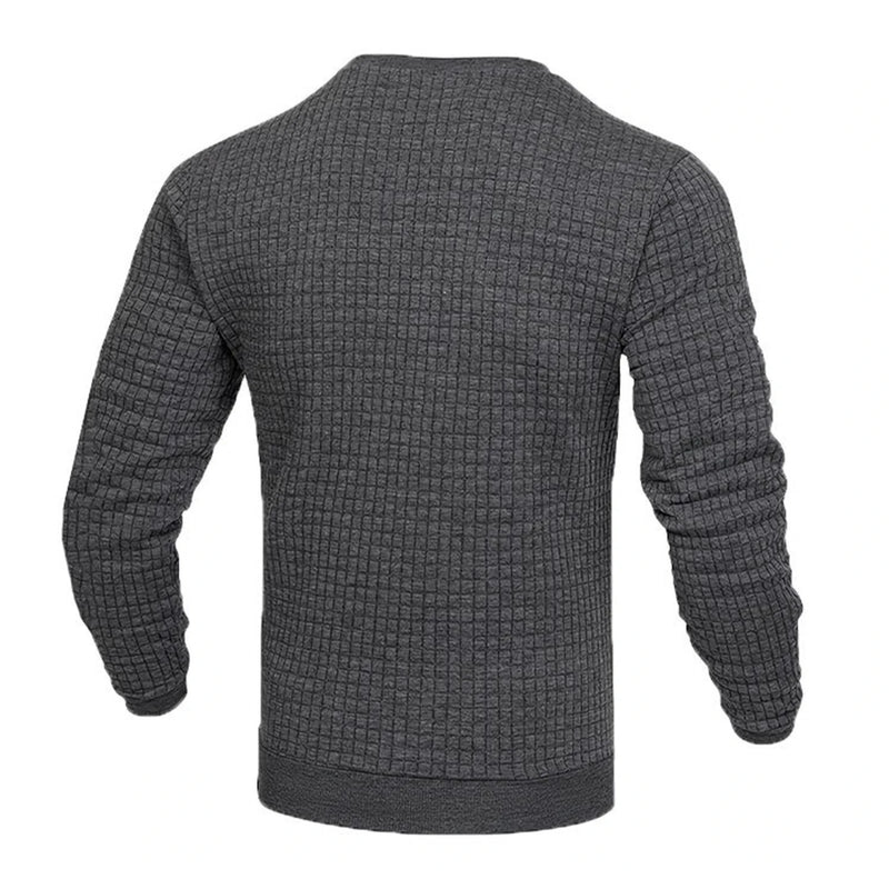 Men's fashion small check Waffle youth crew-neck jacquard check hoodie