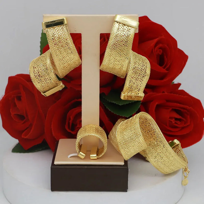 Women's Jewelry Sets Gold Plated Sprial Necklaces Simple Earrings Italian Fashion Rings Bracelets