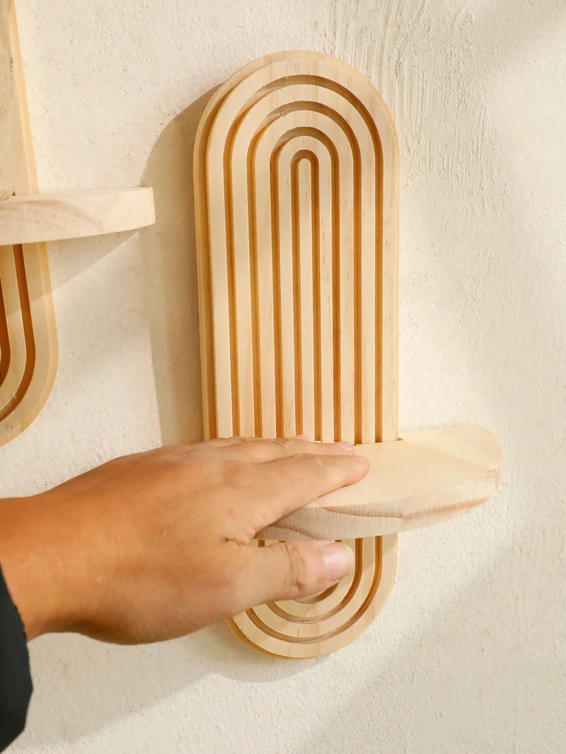 Wooden Wall Shelf - Boho Style Modern Home Decor for Living Room or Bathroom Display