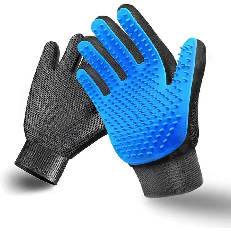 Pet grooming kit: 2-sided brush & glove for de-shedding and de-matting dogs, cats, rabbits.