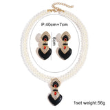Bride Wedding Jewelry Set Elegant Enamel Rhinestone Love Imitation Pearl Beaded Necklace and Earrings