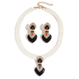 Bride Wedding Jewelry Set Elegant Enamel Rhinestone Love Imitation Pearl Beaded Necklace and Earrings