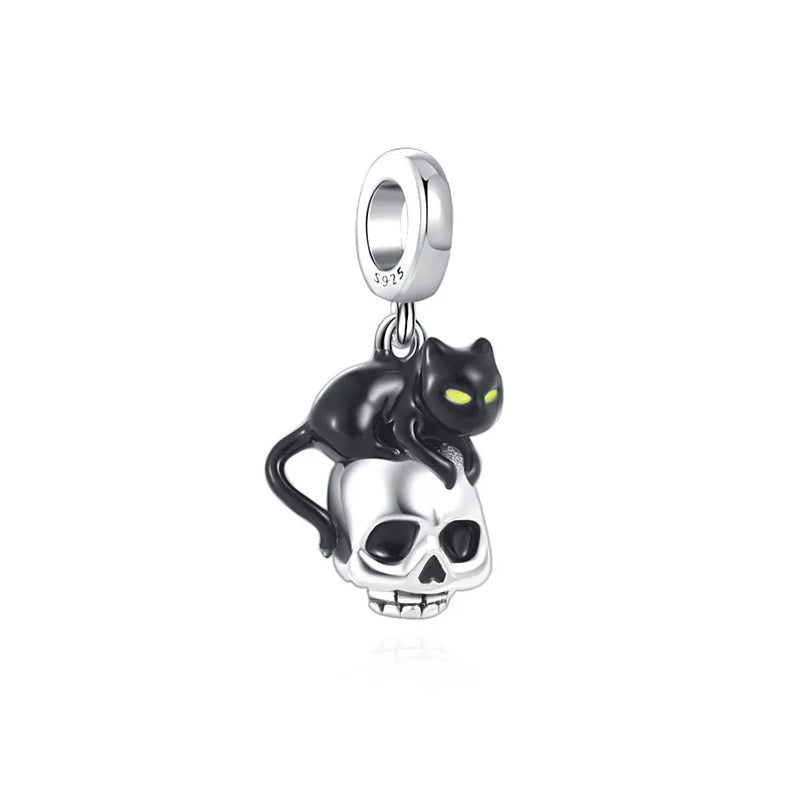 Cute 925 sterling silver cat pendant bead—fits original charm bracelets. Perfect for women and men.
