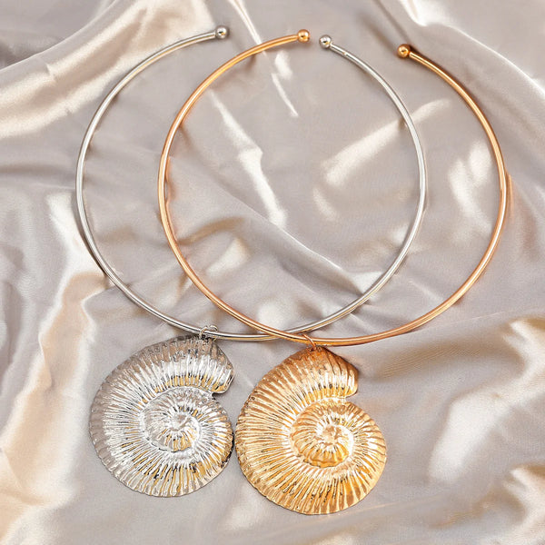 Exaggerated Trend Gold Color Conch Torques Necklace Jewelry Accessories