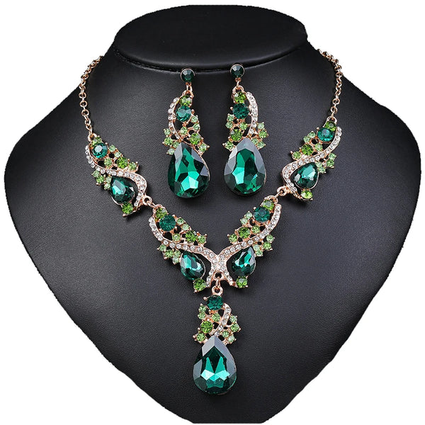 Gorgeous Crystal Jewelry Sets for Women Luxury Choker Necklace Earrings Set Wedding Dress Bridal Costume