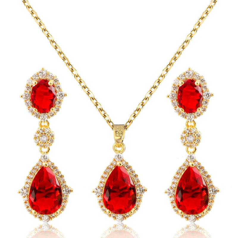 "Elegant zircon jewelry set with necklace and water drop earrings—perfect for brides and special occasions."