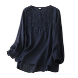 2025 vintage embroidered jacquard top—long-sleeve, loose-fit cotton-linen blend for effortless elegance.