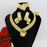 Women's Jewelry Sets Gold Plated Sprial Necklaces Simple Earrings Italian Fashion Rings Bracelets