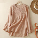 2025 vintage embroidered jacquard top—long-sleeve, loose-fit cotton-linen blend for effortless elegance.