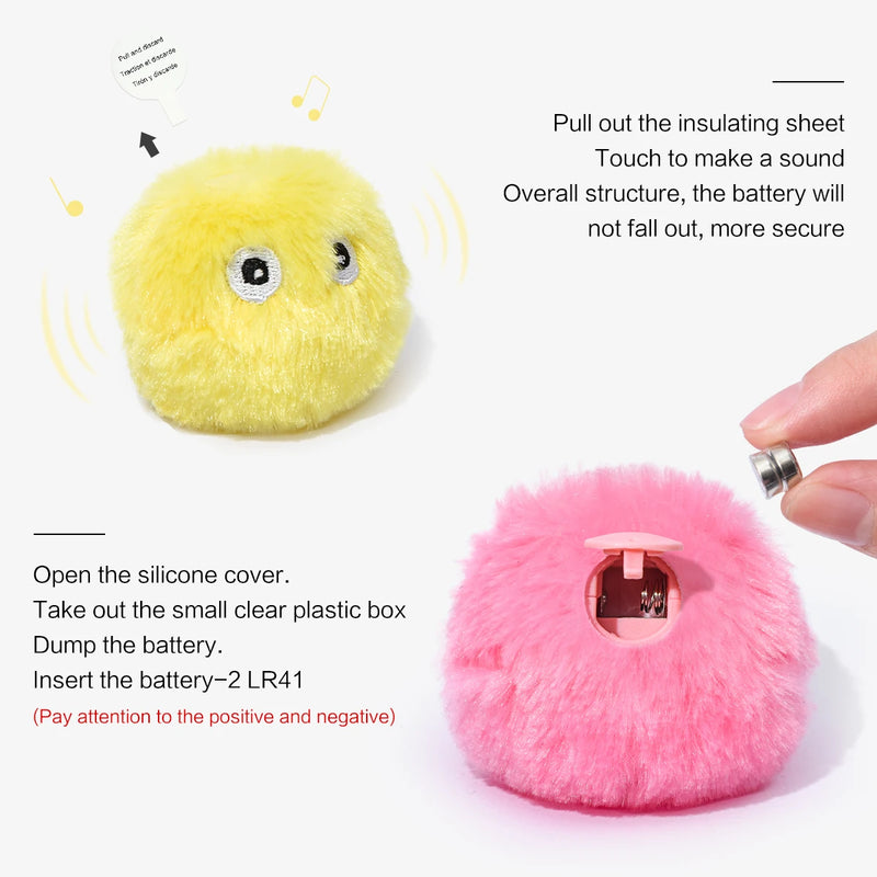 1/3pcs plush interactive toy balls—smart, touch-activated with sound and catnip, perfect for playful cats and dogs.