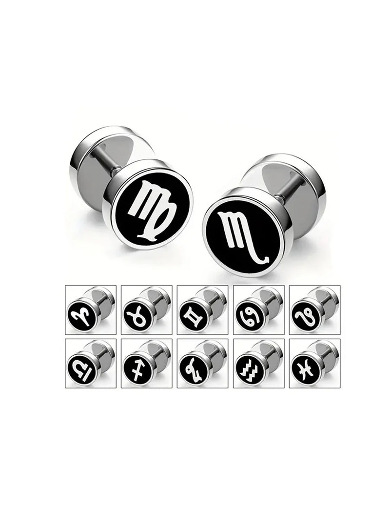 Men's Fashion Twelve Constellations Dumbbell Stainless Steel Earrings