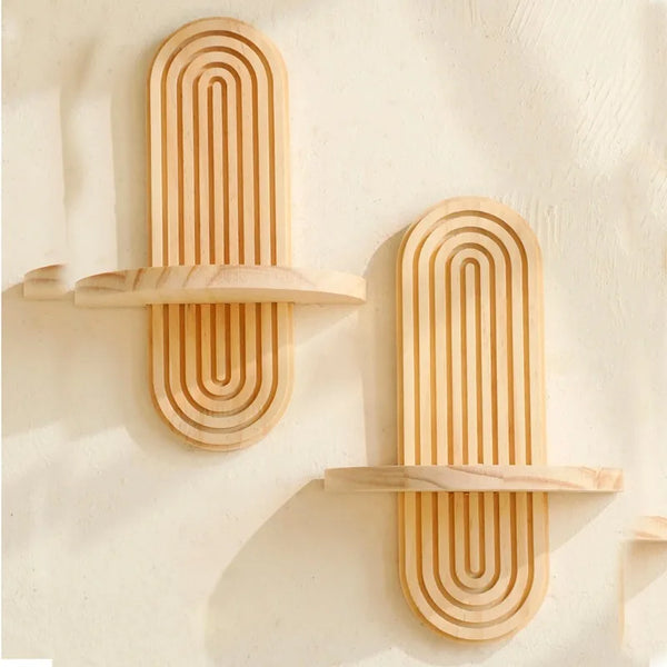 Wooden Wall Shelf - Boho Style Modern Home Decor for Living Room or Bathroom Display