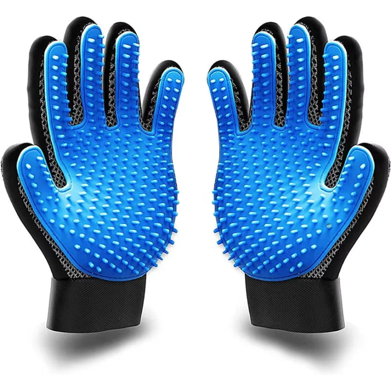 Pet grooming kit: 2-sided brush & glove for de-shedding and de-matting dogs, cats, rabbits.