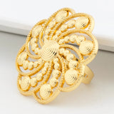 Dubai Jewelry Sets for Women, Flower Earrings and Adjustable Rings Italian Wedding Gifts 18K Gold Color