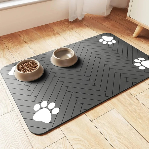 Absorbent Pet Feeding Mat - Waterproof Rubber-Backed Bowl Mat for Dogs & Cats, Quick-Drying Design
