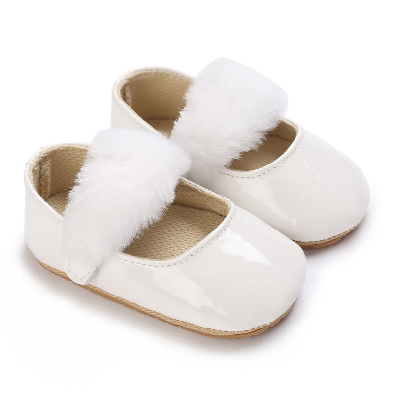 Baby Shoes Girls' Newborn White Series Forefoot Shoes PU Leather Flat Bottom Soft Sole Baby Shoes Bow Baby Princess Shoes