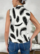 Women's Blouse White Shirts & Blouses Print Sleeveless Tops Loose V Neck Pulovers Summer Youthful Woman Clothes 2024 New