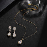 "Elegant zircon jewelry set with necklace and water drop earrings—perfect for brides and special occasions."