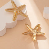 Modern Jewelry Accessories Gold Color Metal Statement Earrings and Adjustable Neck Choker Starfish Pendant Necklace for Women